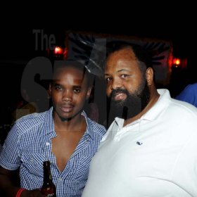 Winston Sill / Freelance Photographer
Absinthe, Sunset Vista Party, held at Morgan's Harbour Hotel, Port Royal on Sunday night July 8, 2012. Here are  Kamal Powell (left), of Red Stripe; and Solomon Sharpe (right), of Main Event.