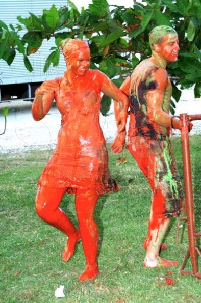 Winston Sill / Freelance Photographer
                                                                                These two were all covered in paint as they enjoyed the fun and excitement at Beach Jouvert.                                                                                                                                                                                                                                                                                                                                                                                                                                                                              , held at James Bond Beach, Orocabessa, St Mary on Saturday April 3, 2010.