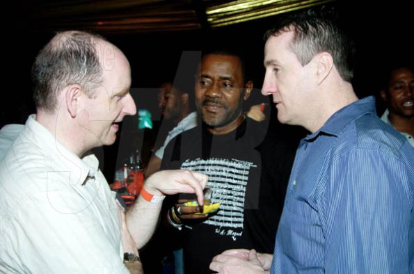 Winston Sill / Freelance Photographer
Bacchanal Jamaica opening night fete, held at the Mas Camp, Oxford Road, New Kingston on Friday February 5, 2010. Here are Stephen O'Leary (left); Harry Smith (centre); and Mark Linehan (right) inside the Digicel Skybox.