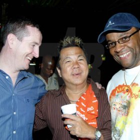 Winston Sill / Freelance Photographer
Bacchanal Jamaica opening night fete, held at the Mas Camp, Oxford Road, New Kingston on Friday February 5, 2010. Here are Mark Linehan (left), Brian Chung (centre); and Donovan White (right) inside the Digicel Skybox.