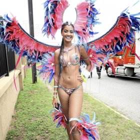 Patrick Planter/ Photographer<\n>Miss Universe Jamaica 2017 Isabelle Dalley pauses the 'wuk up' festivities for a photo-op<\n>Bacchanal Jamaica Road March on Sunday April 23, 2017 at 9:00am