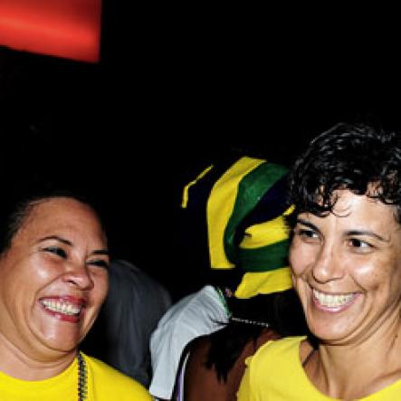 Winston Sill / Freelance Photographer
Bacchanal Jamaica and Appleton Jamaica Rum J'ouvert  and Road Parade under the theme "Alien Invasion", featuring Destra Garcia, held at The New Mas Camp, Stadium North on Friday night until daylight April 13, 2012..  Here are Angie Ammar (left); and Natasha Conway (right) Miss Jamaica World 1989.