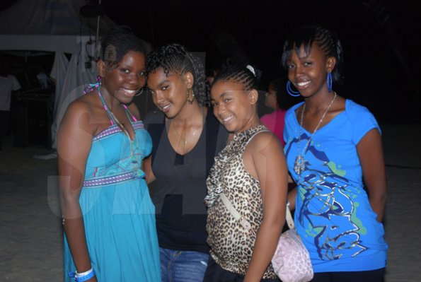 Janet Silvera Photo
 
Don't you just wish you were at this age of innocence again? From L- Dani Fenty, Ashley Sawyers, Maya Donaldson and Keliesha Carter enjoying themselves at the Barefoot party at Tropical Beach in Montego Bay last Saturday night.