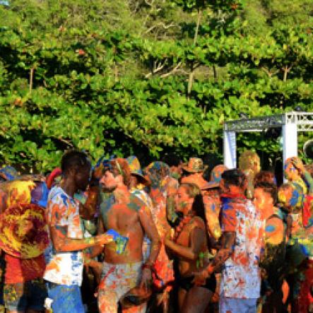 Winston Sill/Freelance Photographer
Bacchanal Jamaica and Smirnoff sponsored Beach J'ouvert, held at James Bond Beach, Oracabessa, St. Mary on Saturday April 4, 2015.
