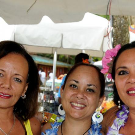 Winston Sill / Freelance Photographer
Bacchanal Jamaica Beach J'Ouvert Party, held at James Bond Beach, Oracabessa, St. Mary on  Saturday March 30, 2013. Here are Shelly Chang (left); SueGrant (centre); and Angie Anmmar (right).