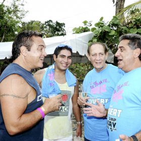 Winston Sill / Freelance Photographer
Bacchanal Jamaica Beach J'Ouvert Party, held at James Bond Beach, Oracabessa, St. Mary on  Saturday March 30, 2013. Here are Johnny Ammar (left); Mivhael Ammar 3rd;, (second left); Michael Ammar Snr.(second right); and Gassan Azan (right).