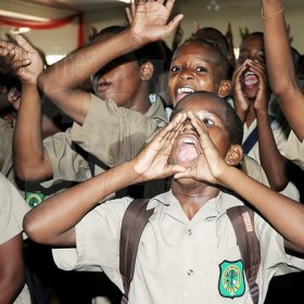 Ian Allen/Photographer
These Calabar students shout their approval during one of the performances at the Gleaner Champs 100 School Tour on February 12.









yesterday. 






Champs 100 celebration at Calabar High School.
