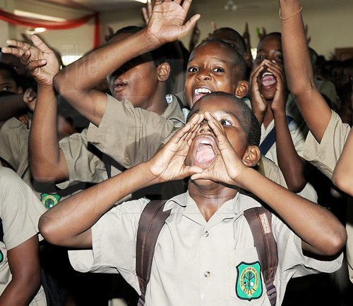 Ian Allen/Photographer
These Calabar students shout their approval during one of the performances at the Gleaner Champs 100 School Tour on February 12.









yesterday. 






Champs 100 celebration at Calabar High School.