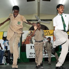 Ian Allen/Photographer
These students square off during a dacing competition at the Calabar High School yesterday as teh institution hosted the Gleaner Champs 100 School Tour.


Champs 100 celebration at Calabar High School.