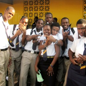 (From Left): Members of STETHS' Flava Unit, Chord Sheriffe, Nicolas Wright, Marlando Williams, Khanefha Hibbert, Jason Facey, Patrick Sherman, Richardo Smith, Bert Guthrie and Latoya Whitely. 


Students lined the upper and lower corridors of buildings at St Elizabeth Technical High School (STETHS), buzzing with adrenaline and eager for The Gleaner Champs 100 Tour to begin.