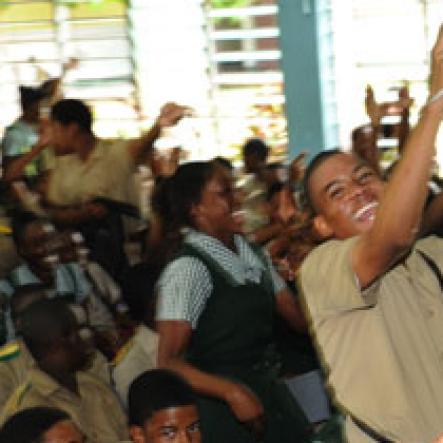 Ricardo Makyn/Staff Photographer.
It was all about good clean fun at The Gleaner 100 Champs Tour held at St. Jago High on Friday, February 26, 2010.