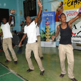 Ricardo Makyn/Staff Photographer.
St. Jago students dancing to a popular song at The Gleaner 100 Champs Tour held at the school on Friday, February 26, 2010.