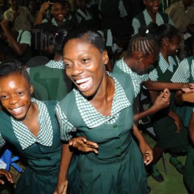 Ricardo Makyn/Staff Photographer.
Joyous faces at The Gleaner Champs 100 Tour at St. Jago High on Friday, February 26, 2010.