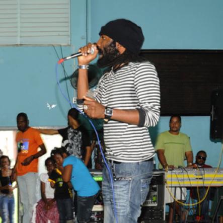 Ricardo Makyn/Staff Photographer.
Reggae artiste Ginjah (forground) shares the stage with fellow artiste Duane Stephenson at at The Gleaner Champs 100 Tour held at St. Jago High on Friday, February 26, 2010.