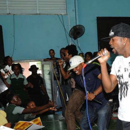 Ricardo Makyn/Staff Photographer.
Dancehall group Voicemail were full of energy at The Gleaner Champs 100 Tour held at St. Jago High on Friday, February 26, 2010.
