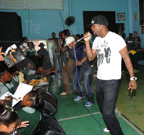 Ricardo Makyn/Staff Photographer.
Dancehall group Voicemail were full of energy at The Gleaner Champs 100 Tour held at St. Jago High on Friday, February 26, 2010.