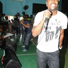 Ricardo Makyn/Staff Photographer.
Voicemail's Craig was making sure the St. Jago High students enjoyed the groups performance at The Gleaner Champs 100 Tour held at St. Jago High on Friday, February 26, 2010.