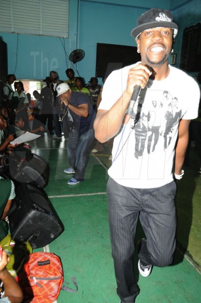 Ricardo Makyn/Staff Photographer.
Voicemail's Craig was making sure the St. Jago High students enjoyed the groups performance at The Gleaner Champs 100 Tour held at St. Jago High on Friday, February 26, 2010.