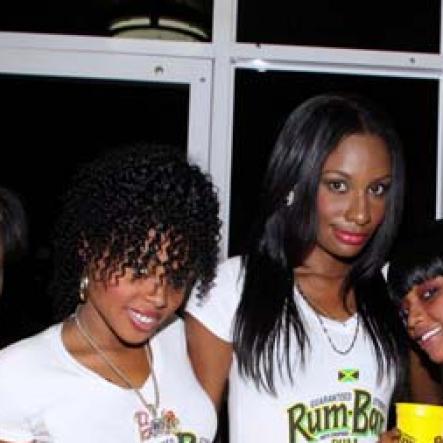 Anthony Minott/Freelance Photographer
The Rum Bar Rum Girls were fully of vibes. Here they pose for the camera during Container Boss, Ian "Don Ian' Miles Birth night party at 2 Chelsea Avenue, New Kingston, Saturday, January 21, 2012.