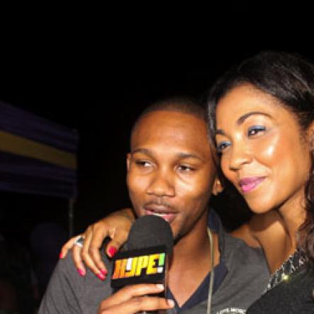 Anhony Minott/Freelance Photographer
D'Angel shares the video light with artiste Chosen during D'Angel birth night party atop the roof of Cookie's Night club, Portmore, St Catherine.