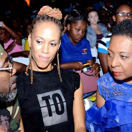 Rudolph Brown/PhotographerOlivia Grange, (right) Minister of Culture, Gender, Entertainment and Sport chat with Judges Kerry-Ann Henry and Orville Hall at the Charles Chocolates Dancin' Dynamites 2019 Launch at Emancipation Park on Saturday January 5, 2018