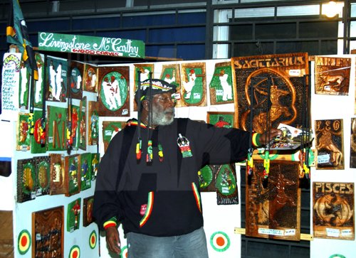 Winston Sill / Freelance Photographer
Dennis Brown Birthday Concert, held at "Big Yard", Orange Street, Kingston oin Sunday night January 31, 2010. Here Livingstone McCarthy display his craft works.