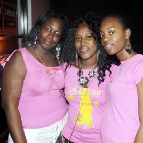 Anthony Minott/Freelance Photographer¶
From left, Henytha Walker, Garcia Reid, and Glamorgan Reid, of Western Hospitality Institute (WHI), promoted a after work jam party¶during DJ Marlon and Diego birthday bash at the Club Impulse, New Kingston on Friday, July, 15, 2011.¶
¶
