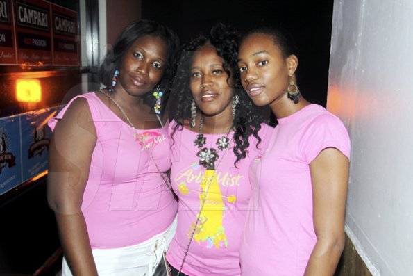 Anthony Minott/Freelance Photographer¶
From left, Henytha Walker, Garcia Reid, and Glamorgan Reid, of Western Hospitality Institute (WHI), promoted a after work jam party¶during DJ Marlon and Diego birthday bash at the Club Impulse, New Kingston on Friday, July, 15, 2011.¶
¶