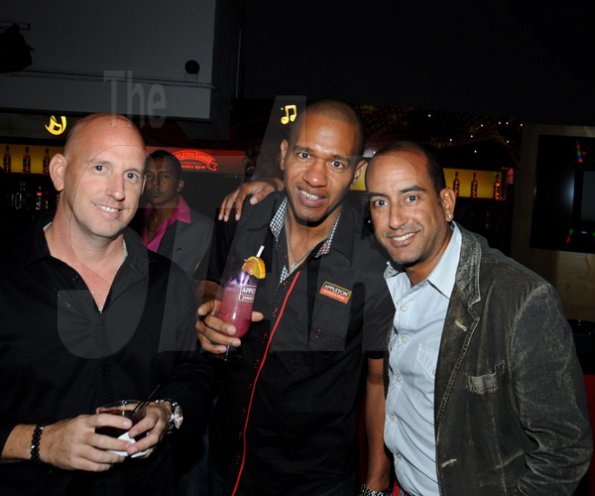 Winston Sill/Freelance Photographer
Kingston Live Entertainment (KLE) group presents the Opening of Famous Nightclub, held at Port Henderson Road, Naggo Head, Portmore on Friday night May 17, 2013. Here are Gary Matalon (left), of KLE Group; Gary Dixon (centre), of Appleton Rums; and Kevin Bourke (right), of KLE group.