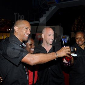 Winston Sill/Freelance Photographer
Kingston Live Entertainment (KLE) group presents the Opening of Famous Nightclub, held at Port Henderson Road, Naggo Head, Portmore on Friday night May 17, 2013. Here are Gary Dixon (left), of Appleton Rums; Natasha Wilson (second left); Gary Matalon (centre), of KLE Group; and George Lee (right), Mayor of Portmore.