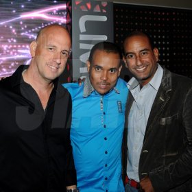 Winston Sill/Freelance Photographer
Kingston Live Entertainment (KLE) group presents the Opening of Famous Nightclub, held at Port Henderson Road, Naggo Head, Portmore on Friday night May 17, 2013. Here are Gary Matalon (left); Carlo Redwood (centre), of LIME;  and Kevin Bourke (right).