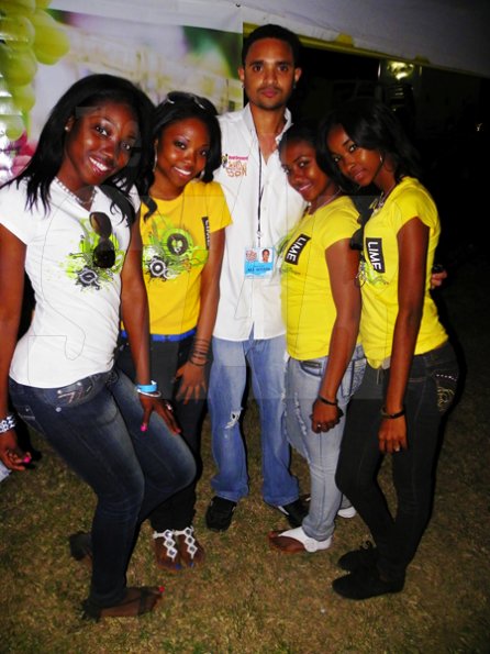 Contributed
Fun in the Son - Fun in the Son organizer, Nathan Cowan (centre) and the LIME crew backstage at the ‘Best Dressed Fun in the Son’ concert on Saturday, March 19 at the University of the West Indies, Mona Bowl.