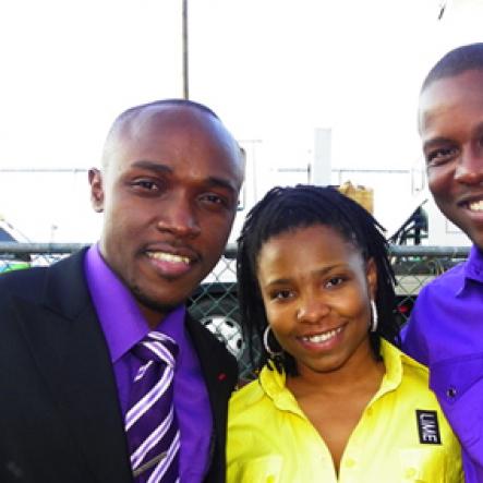 Contributed
Fun in the Son - From left, Gospel Artiste Kevin Downswell took time out from all the fun at the ‘Best Dressed Fun in the Son’ to pose for the camera with LIME’s Public Relations officer, Danielle Hopkins and LIME Marketing Commander, Stephen Price.