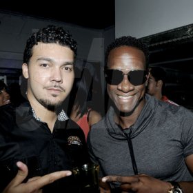 Winston Sill / Freelance Photographer
Jared Samuel (left), of Appleton Jamaica; and Phillip Palmer  hanging out at Appleton's  Black Twilight Halloween Costume Ball.





, held at Club Privilege, Trinidad Terrace, New Kingston on Friday night October 26, 2012. Here are Jared Samuel (left), of Appleton Jamaica; and Phillip Palmer (right).