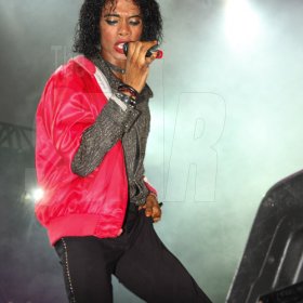 Publication: Daily Star
Photo by Noel Thompson

Kwan Brooks, 21, nick-named Jamaican Michael Jackson, of Savanna-la-Mar, Westmoreland, impersonating the late King of Pop, at Reggae Sumfest International NIght last Friday (July 24, 2009) in Catherine Hall, Montego Bay.