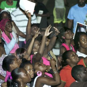 Gladstone Taylor / Photographer

Eager fans scream and cheer for their favourite 'stars' on stage.                                                                                                                                                                                                                                                                                                                                                                                                                                         Stars on the rise concert as seen at the Gleaner company on  september 4, 2010