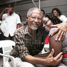 Anthony Minott/Freelance Photographer
Lover's time: a couple embrace during Ken's Wildflower Valentine's Night party atop the roof of Ken's Wildflower Restaurant and Lounge, Port Henderson Road, Portmore Plaza, Tuesday, February 14, 2012.