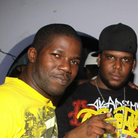 Anthony Minott/Freelance Photographer
From left, Disc jock, Harry Hype, promoter Cass and Disc jock Boom Boom acknowledge the camera during Link Up Fridayz, 20 Shortwood Road, Grants Pen, St Andrew on Friday, March 2, 2012