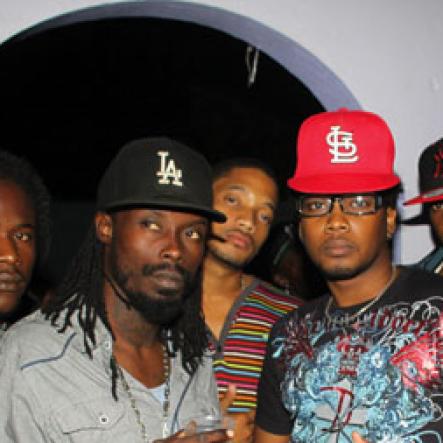 Anthony Minott/Freelance Photographer
from left,  Purpl Skunnk, Jeezy B, Sean P, Road Manager Duke Royal, and Juvahny giving their support during Link Up Fridayz, 20 Shortwood Road, Grants Pen, St Andrew on Friday, March 2, 2012