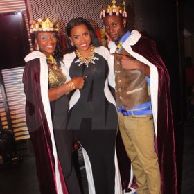Anthony Minott/Freelance Photographer
Host Yanique (centre), pose with the newly crowned Magnum King and Queen 2013, Jonnah (right), and Sassy Silver during the Magnum Kings and Queens of Dancehall final live show at D'Entrance, Constant Spring Road, St Andrew on Saturday night.