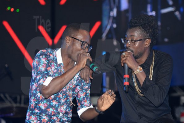 Jermaine Barnaby/Freelance Photographer
Style X (left) and Beenie Man performing during the Magnum live concert held at Sabina Park on Saturday January 7, 2017.