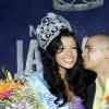 Winston Sill / Freelance PhotographerAdriene Lemaire couldn't wait to plant one onthe cheeks of his lady love Danielle Crosskill after she was crowned Miss Jamiaca World 2011.Miss Jamaica world.