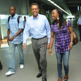Ricardo Makyn/Staff Photographer.
Return of Veronica Campbell Brown and other members of the Jamaican Team to Berlin at the Norman Manley International Airport on Thursday 1.10.2009.