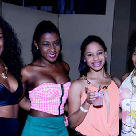 These ladies paused their 'off the hook' celebrations for a photo-op. From left: Jodi-Ann Maitland, Ashley Henry, Raianne Demetrius, Joanna Mitchell and Christina Mais
Winston Sill/Freelance Photographer
Off The Hook Party, held at Ficton Nightclub, Market Place, Constant Spring Road on Thursday night January 9, 2014.