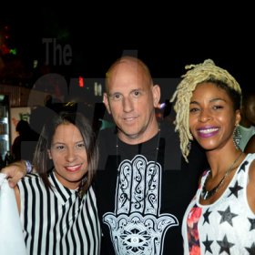 Winston Sill/Freelance Photographer
Appleton/Digicel Carnival Pon Di Road presents Pandemonium, held at Hope Gardens, Old Hope Road on Thursday night April 9, 2015. Here are Tina Matalon (left); Gary Matalon (centre); and Nickie-Z (right).