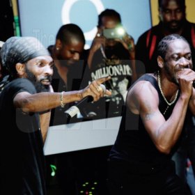 Winston Sill/Freelance Photographer
For a moment Spragga Benz (left) and Bounty Killer joined forces to tantalise the audience at Ultimate Pepperseed at Puls8, Trafalgar Road on Saturday night.












 August 31, 2013.