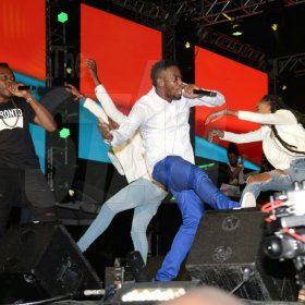 Ding Dong and his crew performing at Reggae Sumfest Dancehall Night 2017