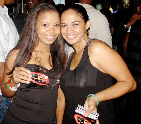 Contributed

Nneka Alveranga (left) and Fallon Lutchmansingh hang out together during the Red Stripe Kick Off Party.

******************************************************************************** at Coal Wharf Port Royal on Friday night.