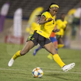 Gladstone Taylor/Multimedia Photo EditorCheyna Matthews of Jamaica winds up for a shot at Chile's Goal in the International womens friendly between Jamaica and Chile at the national stadium on Thursday February 28, 2019.Reggae Girlz