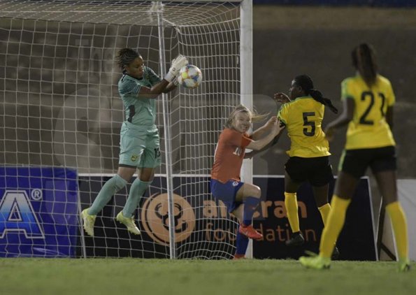 Gladstone Taylor/Multimedia Photo EditorGoalkeeper Nicole McClure of Jamaica in action in the Jamaica vs Chile international Womens friendly played at the national stadium on Thursday February 28, 2019.Reggae Girlz